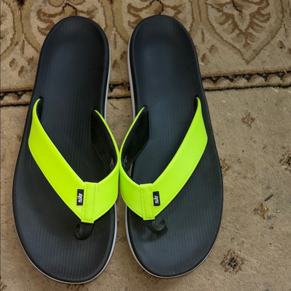 Nike Black and Bright Green Sandals